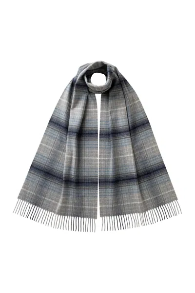 Johnstons Of Elgin Ombre Check Grey Merino Scarf In Gray
