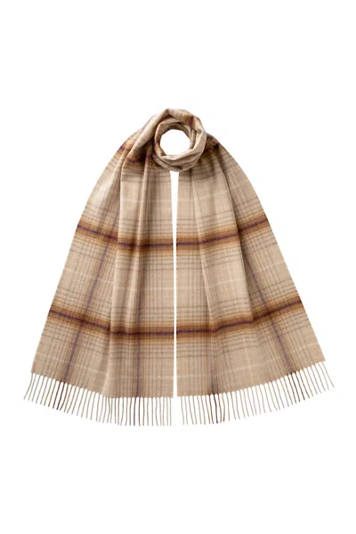 Johnstons Of Elgin Ombre Check Natural Merino Scarf In Neutral