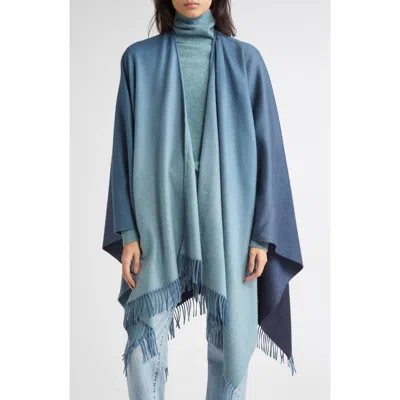 Johnstons Of Elgin Ombré Fringe Trim Cashmere Cape In Blue