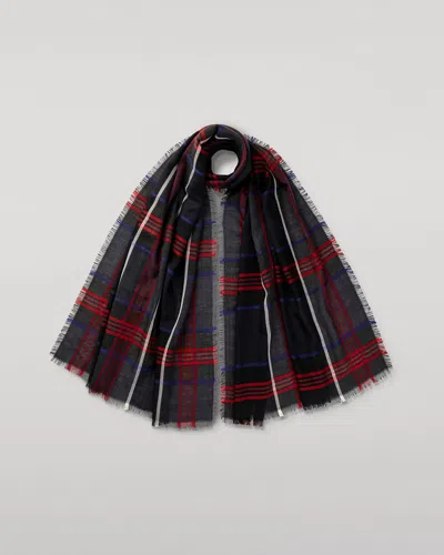 Johnstons Of Elgin Orton Navy Crammed Tartan Cashmere Scarf In Blue