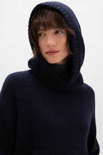 Johnstons Of Elgin Oversized Dark Navy Cashmere Hoodie In Grey