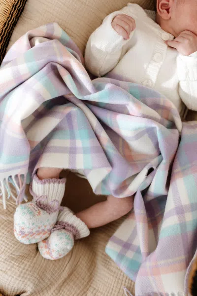 Johnstons Of Elgin Pink Check Cashmere Baby Blanket In Purple