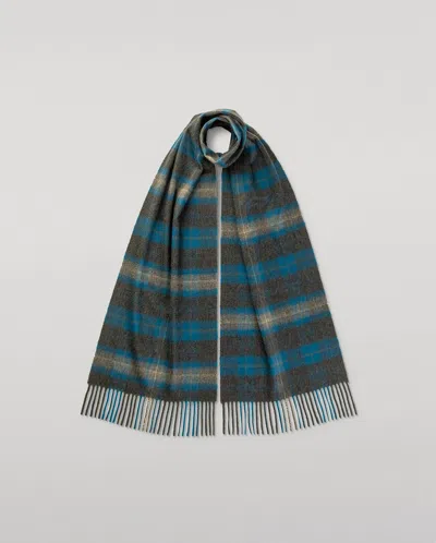 Johnstons Of Elgin Plaid Charcoal Cashmere Scarf In Blue