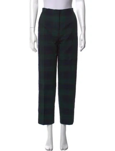 Pre-owned Johnstons Of Elgin Plaid Print Straight Leg Pants In Blue/green