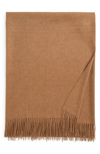 Johnstons Of Elgin Plain Fringed Cashmere Throw Blanket In Bronze