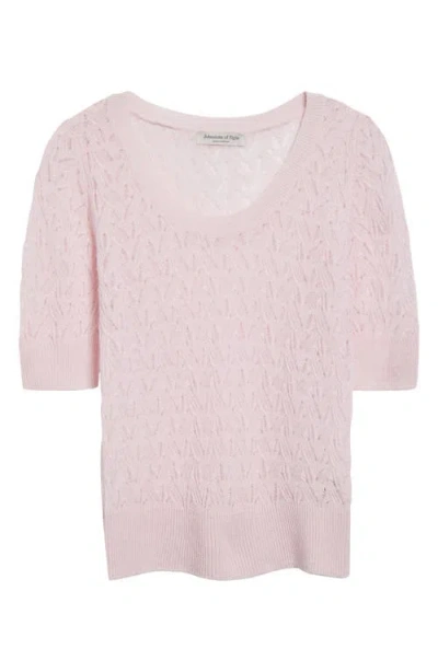 Johnstons Of Elgin Pointelle Feather Cashmere Sweater In Rose