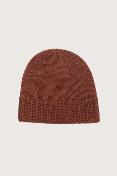 Johnstons Of Elgin Red Cashmere Jersey Cuff Beanie In Brown