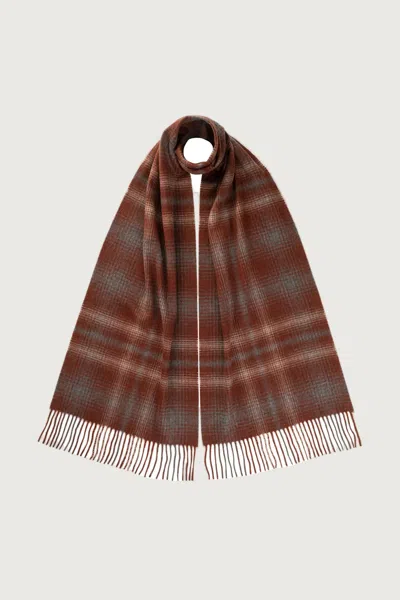 Johnstons Of Elgin Red Check Wide Cashmere Scarf In Brown