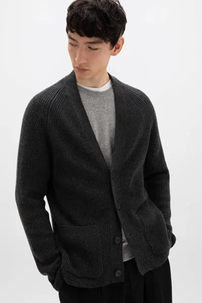 Johnstons Of Elgin Relaxed Charcoal Cashmere Cardigan In Black