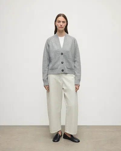 Johnstons Of Elgin Relaxed Fit Light Grey Cashmere Cardigan In Green