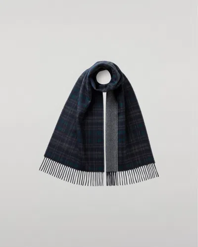 Johnstons Of Elgin Reversible Navy Tartan Cashmere Scarf In Blue