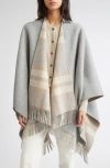 Johnstons Of Elgin Reversible Wool Fringe Cape In Gray