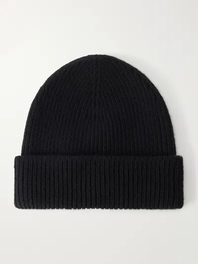 Johnstons Of Elgin Ribbed Cashmere Beanie In Black