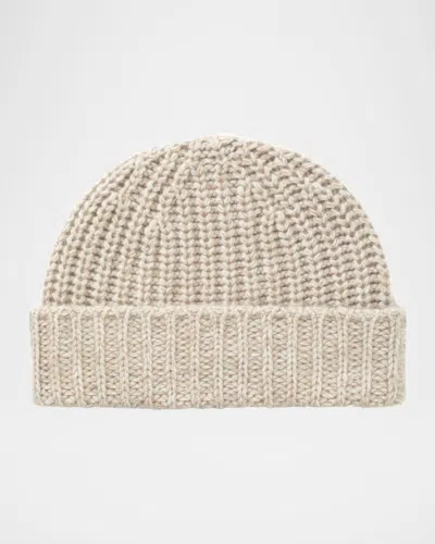 Johnstons Of Elgin Ribbed Cashmere Beanie In Oatmeal Marl