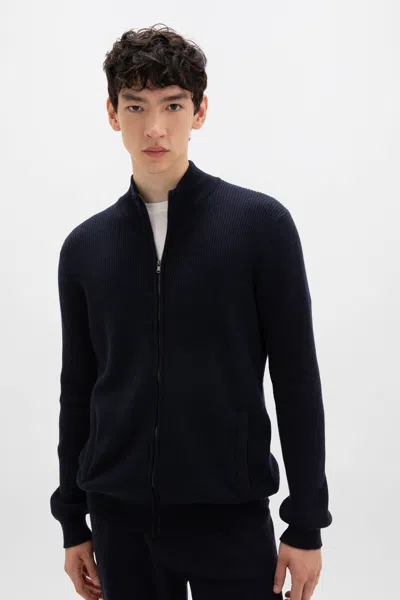Johnstons Of Elgin Ribbed Cashmere Dark Navy Cardigan In Gray
