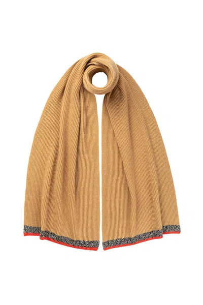 Johnstons Of Elgin Ribbed Cashmere Tipping Camel Scarf In Brown