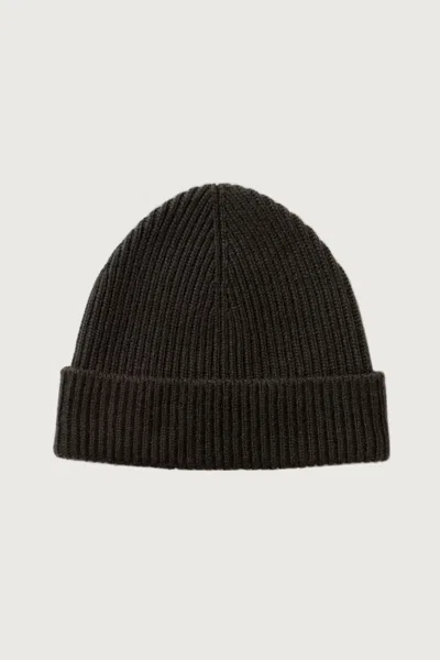 Johnstons Of Elgin Ribbed Dark Grey Cashmere Beanie In Brown