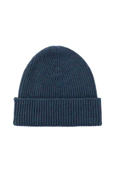 Johnstons Of Elgin Ribbed Navy Cashmere Beanie In Blue