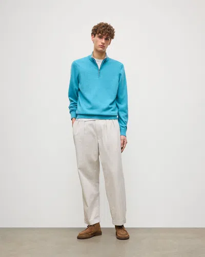 Johnstons Of Elgin Rory Blue & Grey Classic Cashmere Contrast Zip Neck Jumper