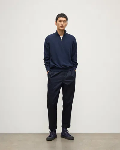 Johnstons Of Elgin Rory Navy Classic Cashmere Zip Neck Jumper In Blue