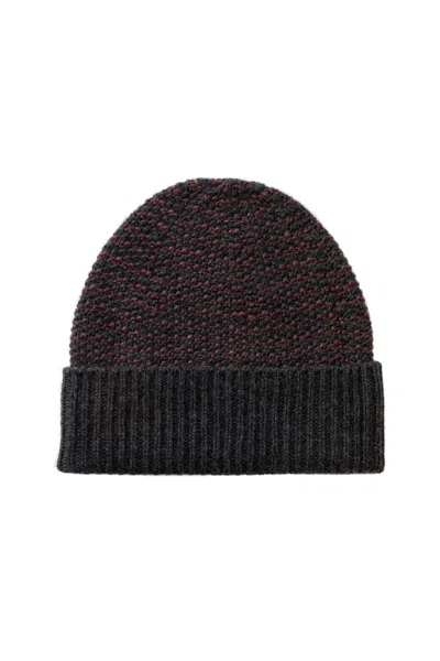 Johnstons Of Elgin Seed Stitch Cashmere Grey Beanie In Burgundy
