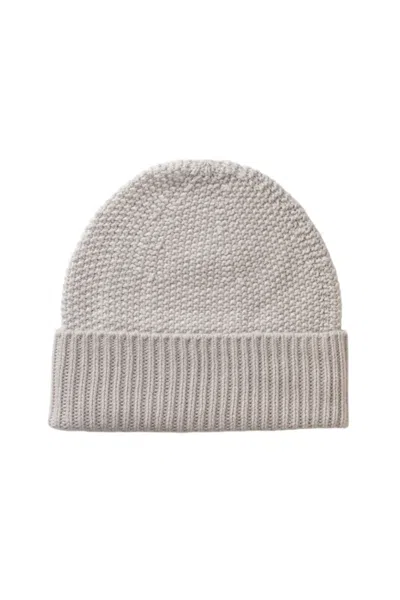 Johnstons Of Elgin Seed Stitch Cashmere White Beanie In Gray