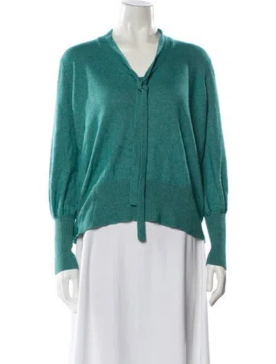 Pre-owned Johnstons Of Elgin Silk V-neck Sweater In Blue