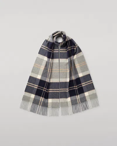 Johnstons Of Elgin Silver Bannockbane Tartan Wide Cashmere Scarf In Gray