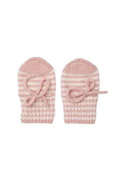 Johnstons Of Elgin Stripy Hand Knitted Cashmere Baby Mittens In Pink