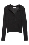 Johnstons Of Elgin Superfine Cashmere & Silk Crochet Long Sleeve Polo In Black