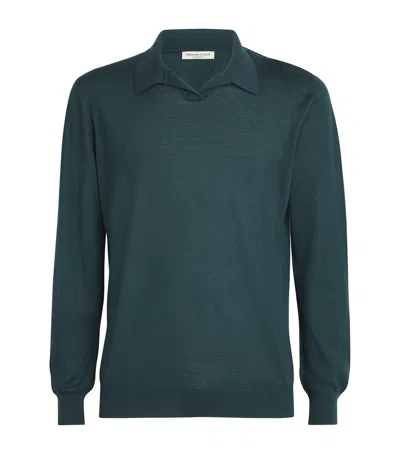Johnstons Of Elgin Superfine Cashmere-silk Polo Jumper In Green