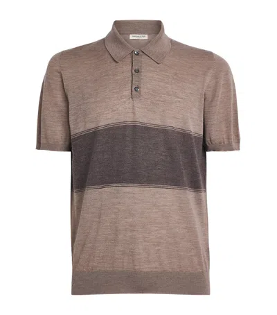Johnstons Of Elgin Superfine Cashmere Stripe Polo Shirt In Brown