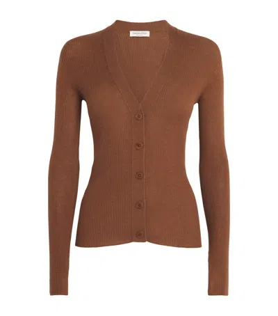 Johnstons Of Elgin Superfine Cashmere V-neck Cardigan In Brown