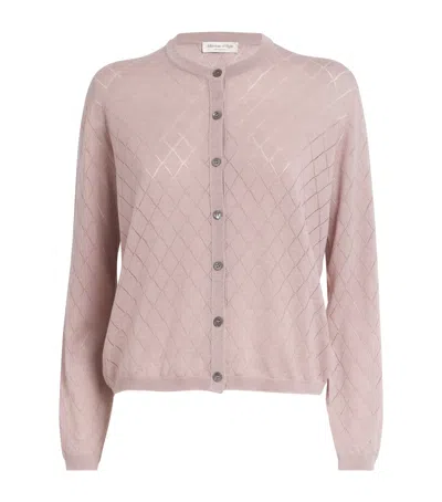 Johnstons Of Elgin Superfine Merino Argyle Cardigan In Pink