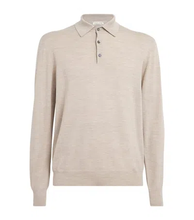 Johnstons Of Elgin Superfine Merino Polo Jumper In Beige