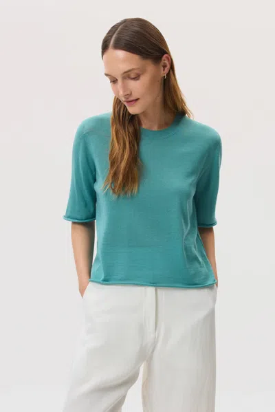 Superfine Merino Wool Green T-shirt In Blue from Johnstons of Elgin
