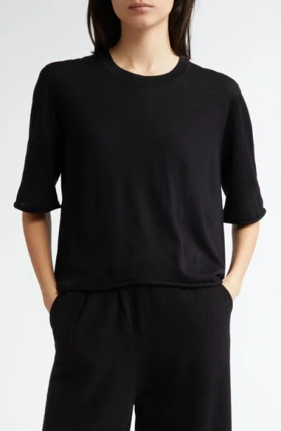 Johnstons Of Elgin Superfine Merino Wool Scoop Neck Sweater In Black