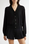 Johnstons Of Elgin Superfine Merino Wool V-neck Cardigan In Black