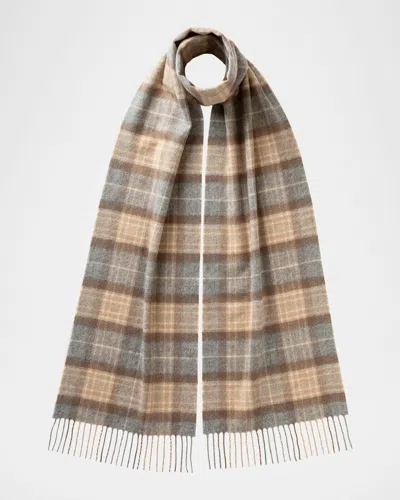 Johnstons Of Elgin Tartan Cashmere Scarf In Brown