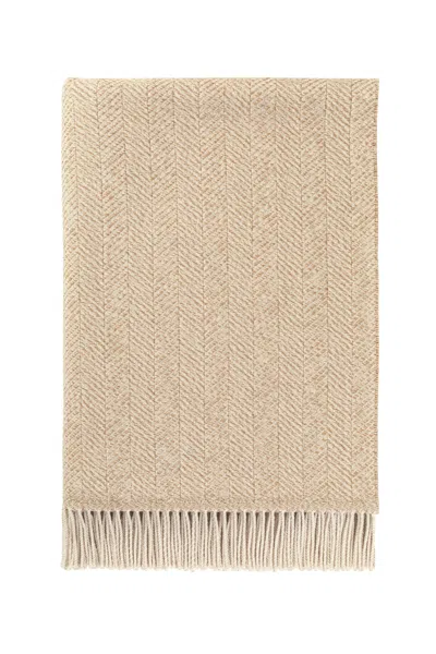 Johnstons Of Elgin Texture Herringbone Natural Merino Throw In Brown