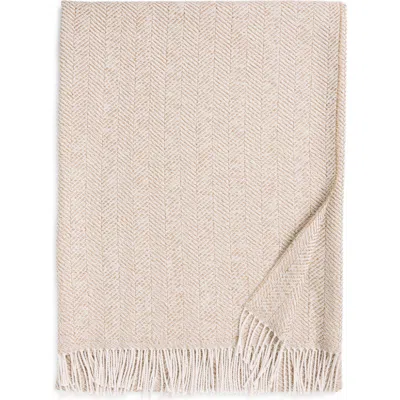 Johnstons Of Elgin Textured Fringed Wool Herringbone Throw Blanket In Natural