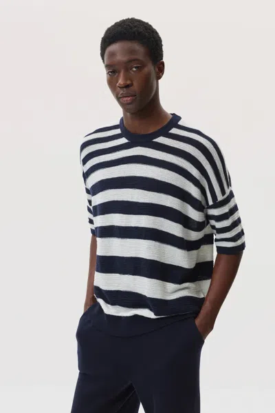 Johnstons Of Elgin Textured Stripe Oversized Cashmere T-shirt In Blue