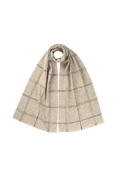 Johnstons Of Elgin Textured Windowpane Scarf In Neutral