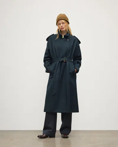 Johnstons Of Elgin Threave Mallard Glen Urquhart Wool Trench Coat In Blue