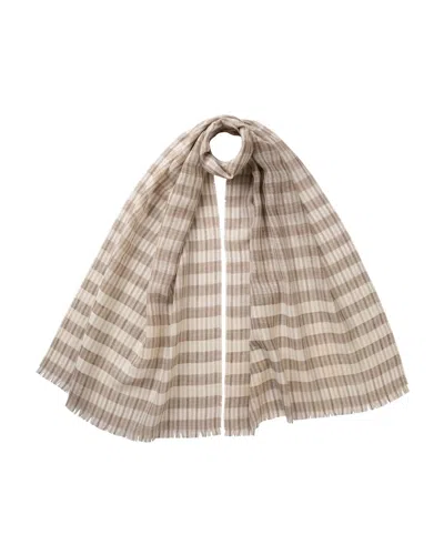 Johnstons Of Elgin Tipped Stripe Natural Lightweight Scarf In Neutral