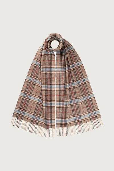 Johnstons Of Elgin Tweed Check Merino Brown Scarf