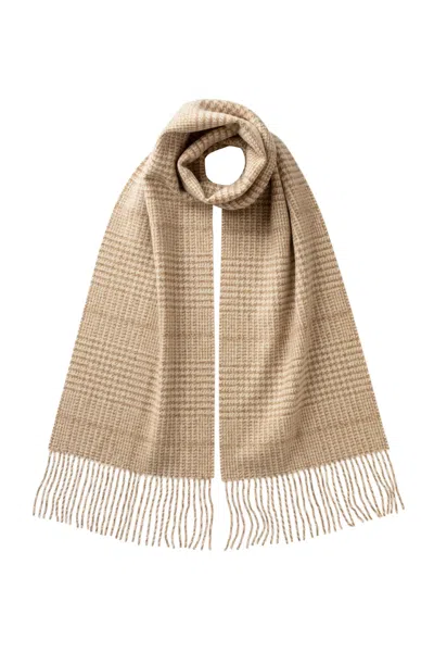 Johnstons Of Elgin Tweed Glen Check Natural Scarf In Burgundy