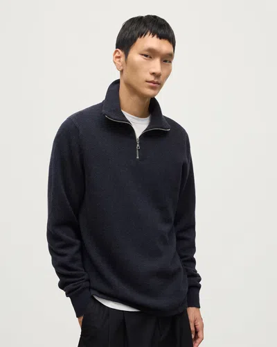 Johnstons Of Elgin Tweel Navy & Grey Cashmere Half Zip Jumper In Blue