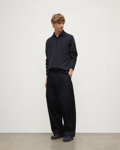 Johnstons Of Elgin Tweel Navy & Grey Cashmere Rugby Shirt In Blue
