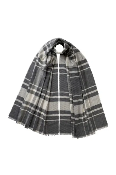 Johnstons Of Elgin Twill Check Grey Scarf In Burgundy